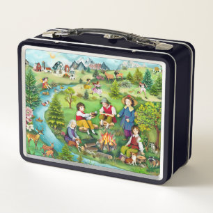 Kinder, die um ein Campfeuer sitzen Metall Brotdose