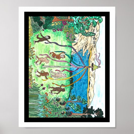 Kinder, die um ein Maypole tanzen Poster (Vorne)