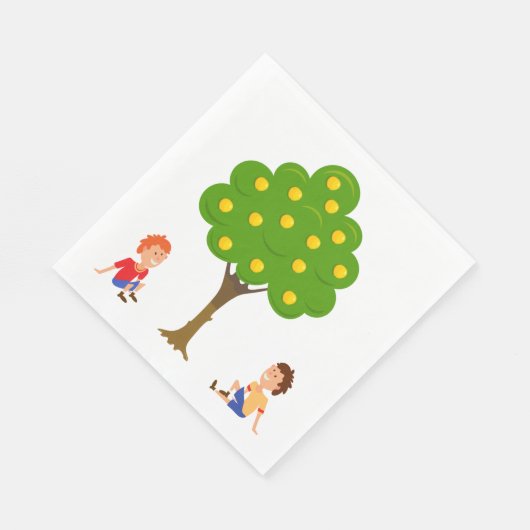 Kinder, die unter einem Apfelbaum sitzen Serviette (Ecke)