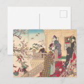 Kinder, die unter Pflaumenbäumen im Schnee spielen Postkarte (Vorne/Hinten)