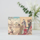 Kinder, die unter Pflaumenbäumen im Schnee spielen Postkarte (Stehend Vorderseite)