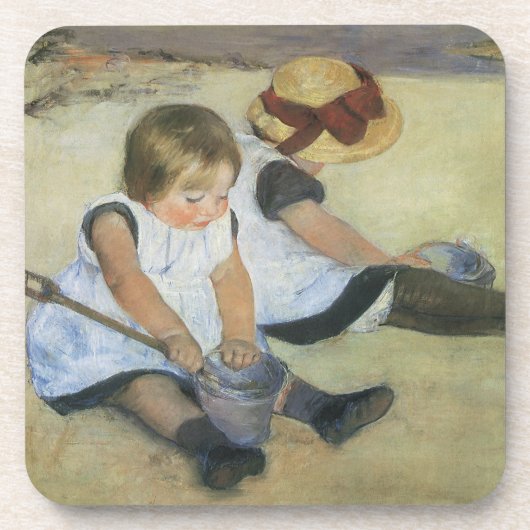 Kinder, die von Mary Cassatt am Strand spielen Untersetzer (Vorderseite)