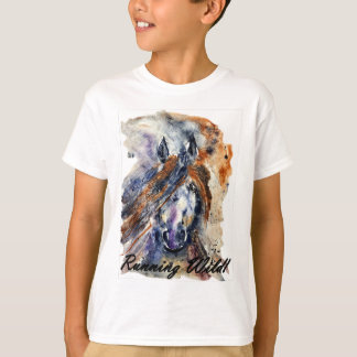 Kinder, die Wildpferde laufen, Aquarellmalerei T-Shirt
