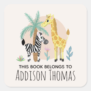 Kinder Dieses Buch gehört zum Safari Animal Buchze Quadratischer Aufkleber