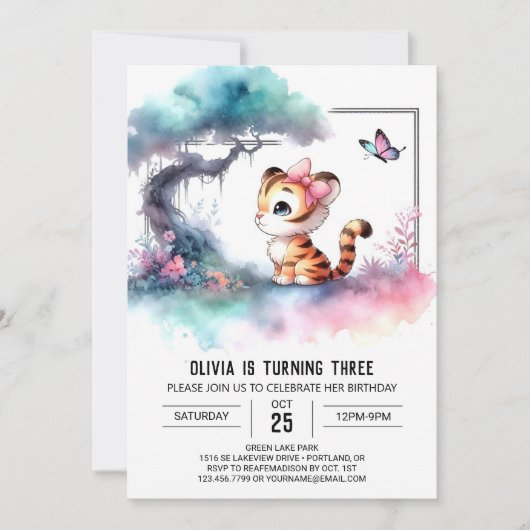 Kinder Digital Tiger Geburtstag Einladung (Vorderseite)