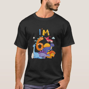 Kinder Dino 6th Birthday Boy I m 6 Years Girl Dino T-Shirt