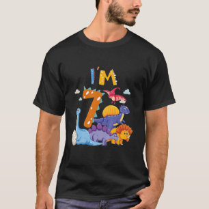 Kinder Dino 7th Birthday Boy I m 7 Years Girl Dino T-Shirt