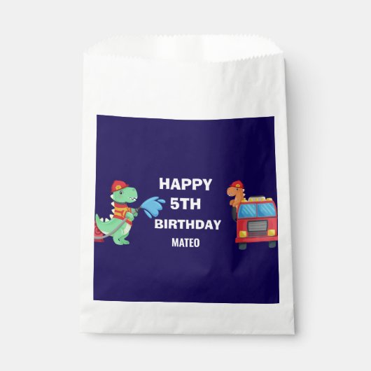 Kinder Dino Feuerwehrmann Geburtstag f Geschenktütchen (Vorderseite)