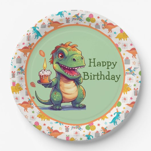 Kinder Dino Geburtstag  Pappteller (Vorderseite)