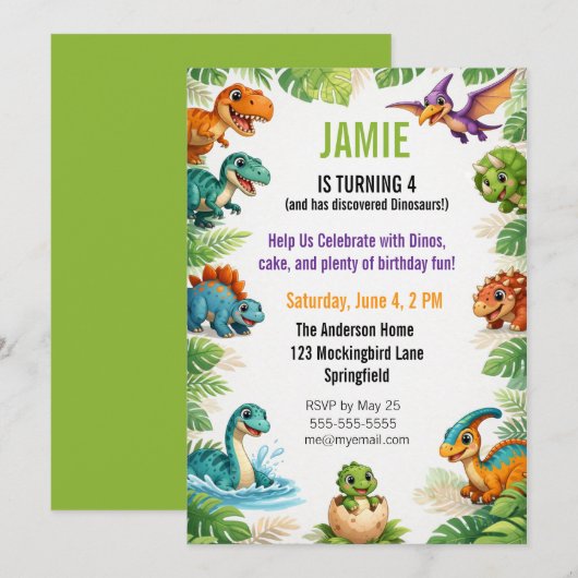 Kinder Dino Geburtstag Thema Einladung (Vorne/Hinten)