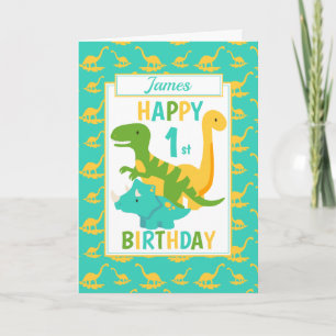 Kinder Dinosaur 1. Geburtstag Blau Karte