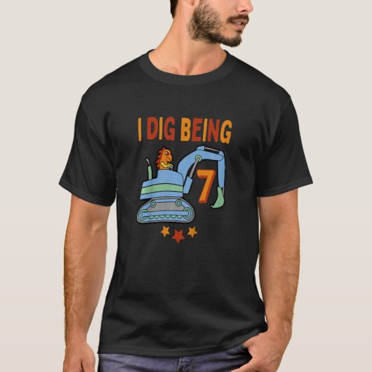 Kinder Dinosaur Digger 7. Geburtstag, Bauzeit, T-Shirt (Vorderseite)