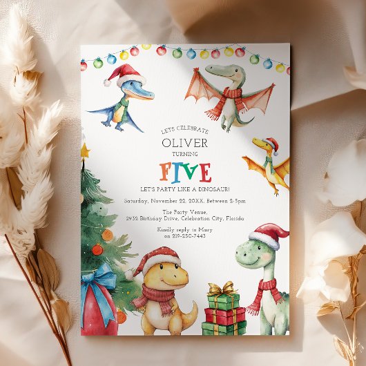 Kinder Dinosaur Fünfte Geburtstagsparty Einladung