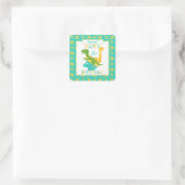 Kinder Dinosaurier 3. Geburtstag Blau Quadratischer Aufkleber (Tasche)