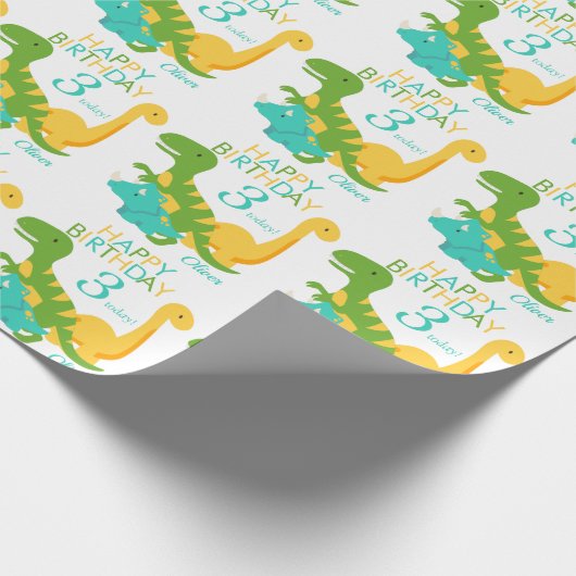 Kinder Dinosaurier 3. Geburtstag Geschenkpapier (Ecke)
