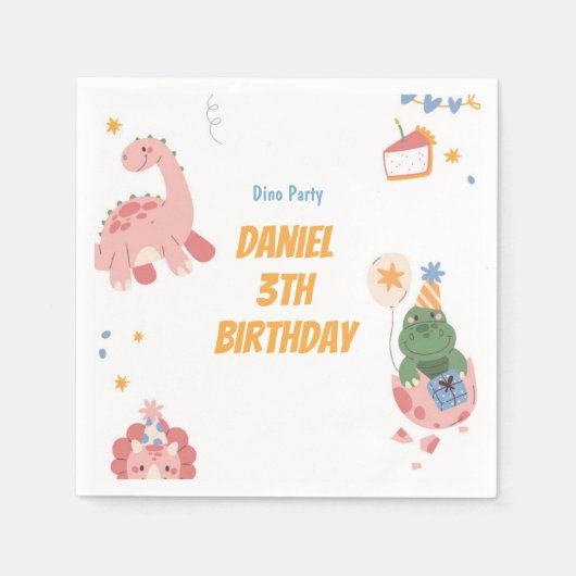 Kinder Dinosaurier 3. Geburtstags-Party Serviette (Vorderseite)