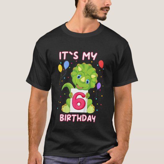 Kinder Dinosaurier 6. Geburtstag T-Shirt (Vorderseite)