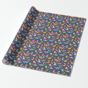 Kinder Dinosaurier: Farbenfrohe Vintage Muster Geschenkpapier