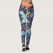Kinder Dinosaurier: Farbenfrohe Vintage Muster Leggings (Rückseite)
