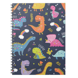Kinder Dinosaurier: Farbenfrohe Vintage Muster Notizblock