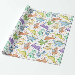 Kinder Dinosaurier in weißer Farbe Geburtstagsgesc Geschenkpapier