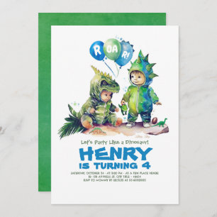 Kinder Dinosaurier Kostüme Party Geburtstag Einladung