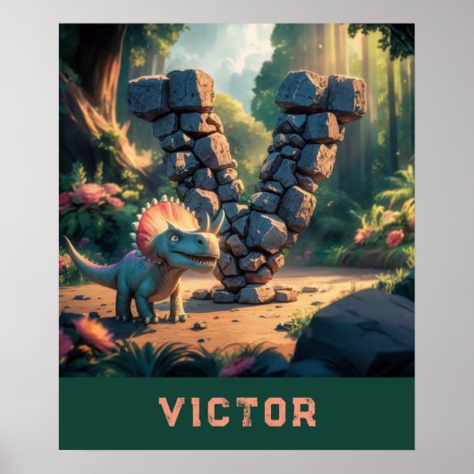*~* Kinder Dinosaurier Monogramm AP71 Letter V Poster (Vorne)
