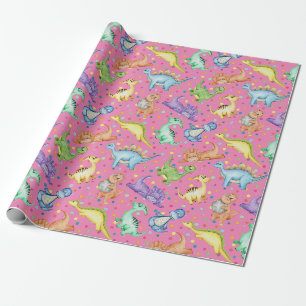 Kinder Dinosaurier Tier rosa Farbe Geburtstagsgesc Geschenkpapier