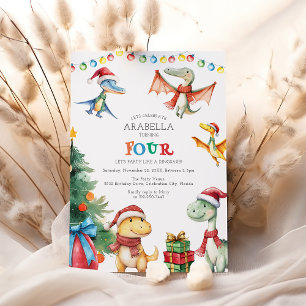 Kinder-Dinosaurier-Vierte-Geburtstags-Einladung Einladung