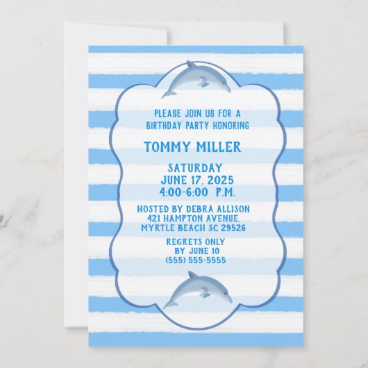 Kinder Dolphin Geburtstagsparty Einladungen (Rückseite)