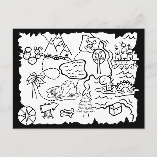 Kinder Doodle Schatzkarte Farbseite Postkarte (Vorderseite)