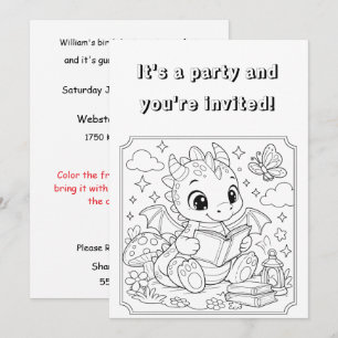 Kinder Drache Färbparty Digitale Download  Einladung