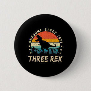 Kinder Drei Rex 3. Geburtstag Dritter Dinosaurier Button