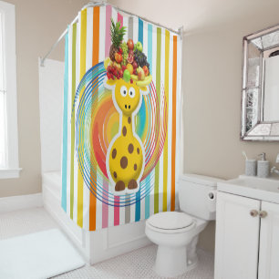 Kinder Duschvorhang Giraffe Blumenstrauß Früchte