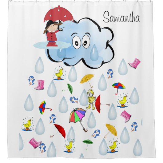 Kinder Duschvorhang Regenschirme Wolken (Vorderseite)