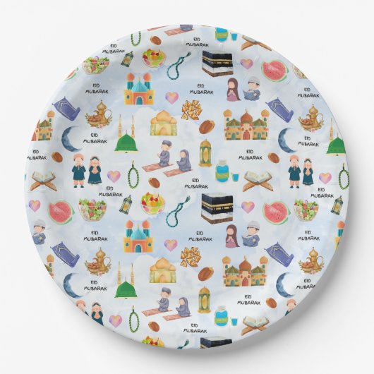 Kinder-Eid-Mubarak-Papierteller – Farbreiches Isla Pappteller (Vorderseite)