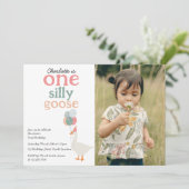 Kinder Eine Alberne Gans 1. Niedliches Foto Geburt Einladung (Stehend Vorderseite)