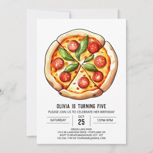 Kinder Einfache Pizza Geburtstag Einladung (Vorderseite)