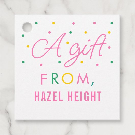 Kinder Einfache rosa und grüne Personalisierte Ges Geschenkanhänger (Vorderseite)