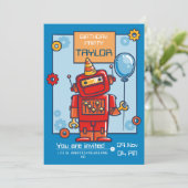 Kinder Einladung zum Geburtstag mit Roboter (Stehend Vorderseite)
