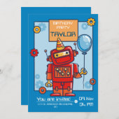 Kinder Einladung zum Geburtstag mit Roboter (Vorne/Hinten)