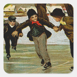 Kinder Eislaufen Quadratischer Aufkleber