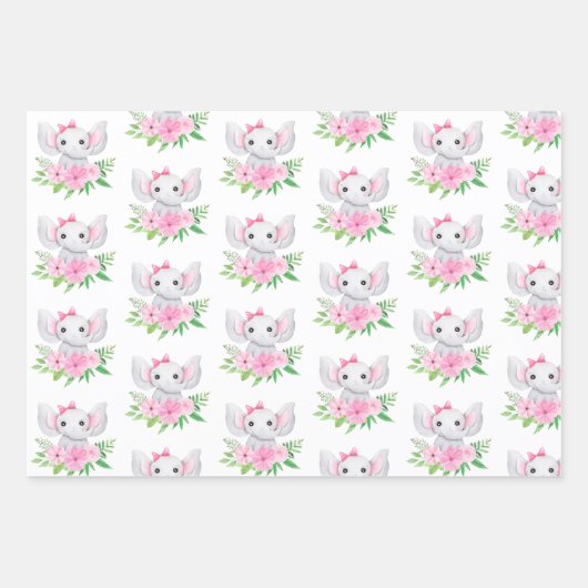 Kinder Elephant Birthday Wrapping Paper Sheets Geschenkpapier Set (Vorderseite)