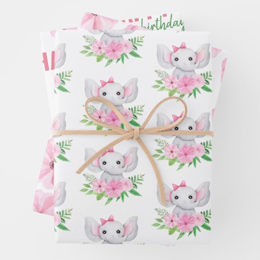 Kinder Elephant Birthday Wrapping Paper Sheets Geschenkpapier Set (Beispiel)