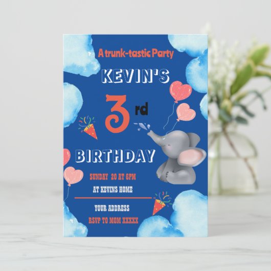 Kinder Elephant Geburtstagsparty Einladung (Stehend Vorderseite)