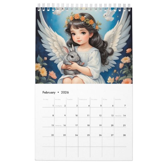 Kinder Engel und Niedliche Tiere. 2024 Kalender (Feb 2026)