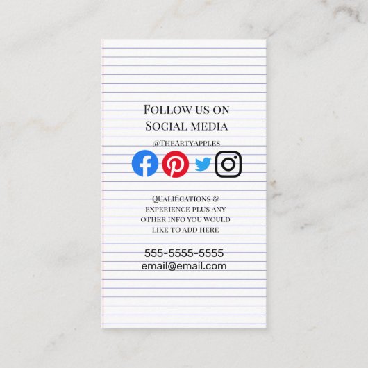 Kinder Englisch Tutor Zuhause Lernprüfung Visitenkarte (Rückseite)