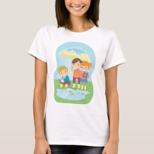 Kinder erforschen die Naturwissenschaft in Regen T-Shirt