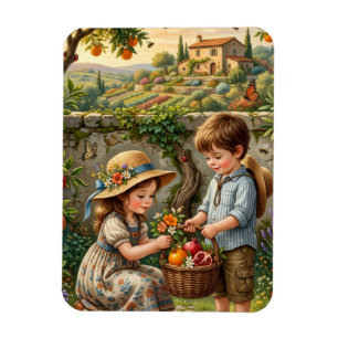 Kinder ernten Äpfel in der ländlichen Idylle G Magnet