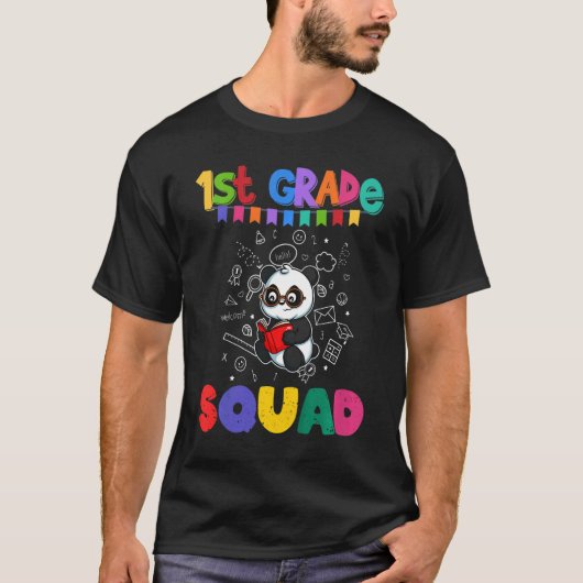 Kinder Erste Klasse Squad Panda Bären Elementarsch T-Shirt (Vorderseite)